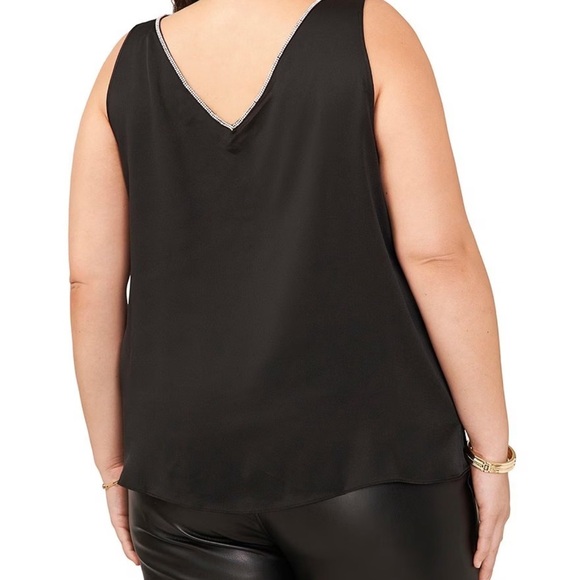 Vince Camuto Plus Size Hammered Satin V-Neck Tank Top Sleeveless Rhinestones - Picture 2 of 4